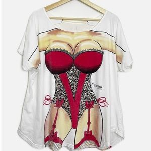 White Graphic Women’s Swim Coverup with Red Lingerie Print